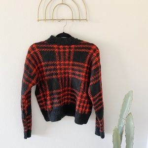 Plaid Red and Black Fuzzy Sweater
